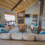 Cozy couch setting with fireplace