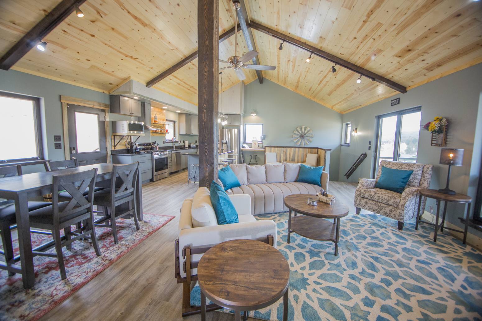 Living room view with Plush Couch and chairs